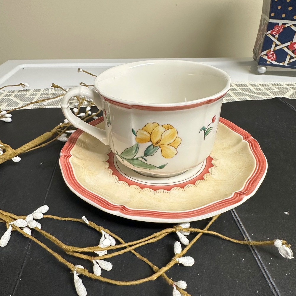 Villeroy & Boch Jardin D'Alsace Fleur Vintage Cup and Saucer Set Scalloped Rim